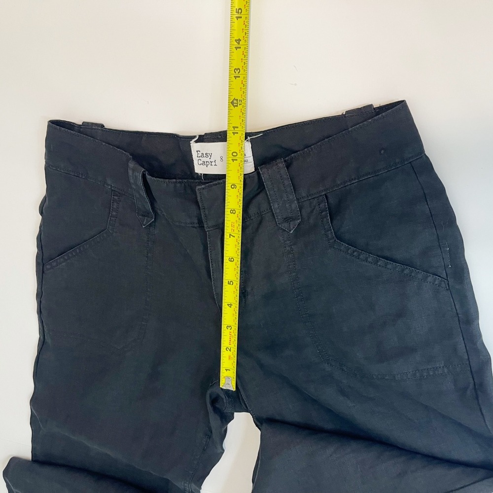 George & Martha Black Linen Easy‎ Capri Pants Womens Size 8 Cuffed Crop Trousers - Picture 7 of 8